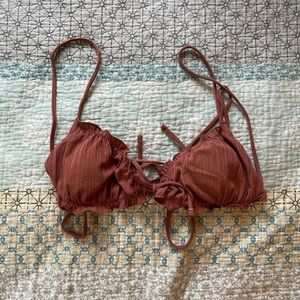 Ribbed Ruffled Self-Tie Triangle Bikini Top